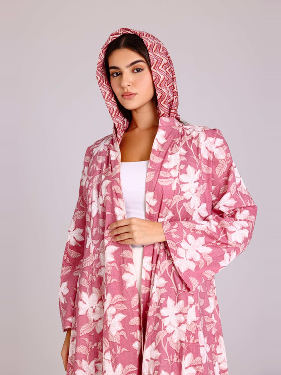 Pink Autumn Leaves Print Design Abaya