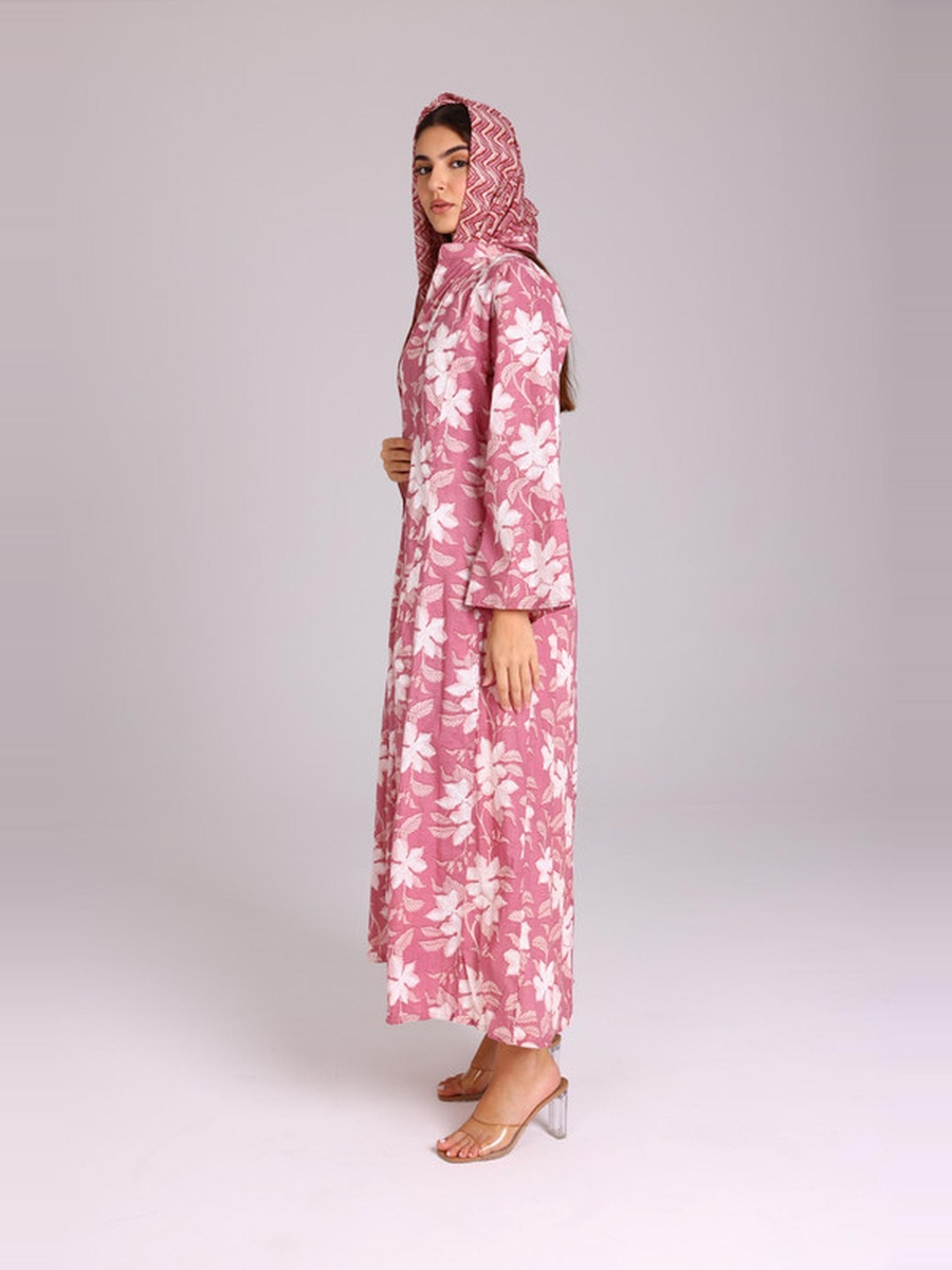 Pink Autumn Leaves Print Design Abaya