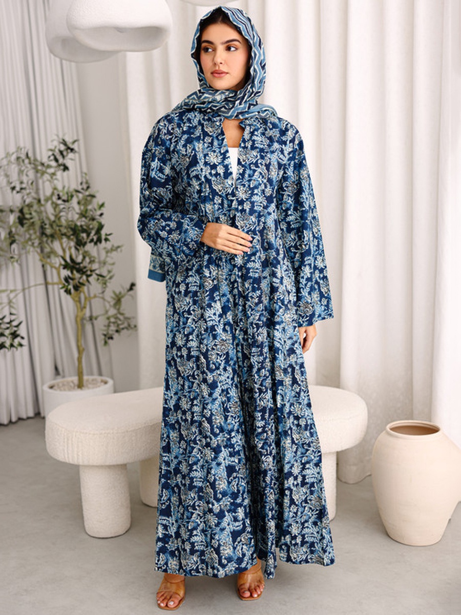 Blue Floral Print Abaya