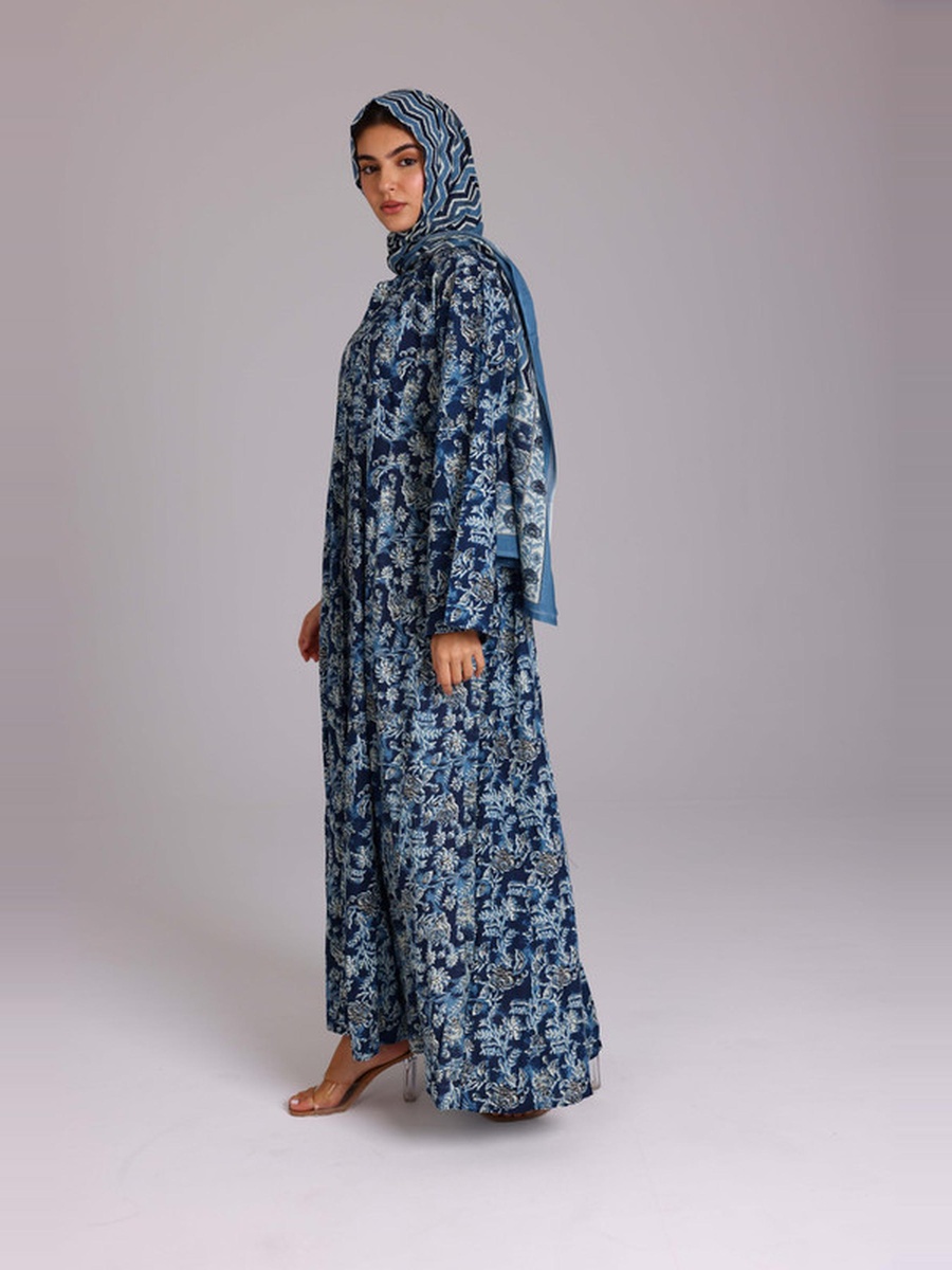 Blue Floral Print Abaya