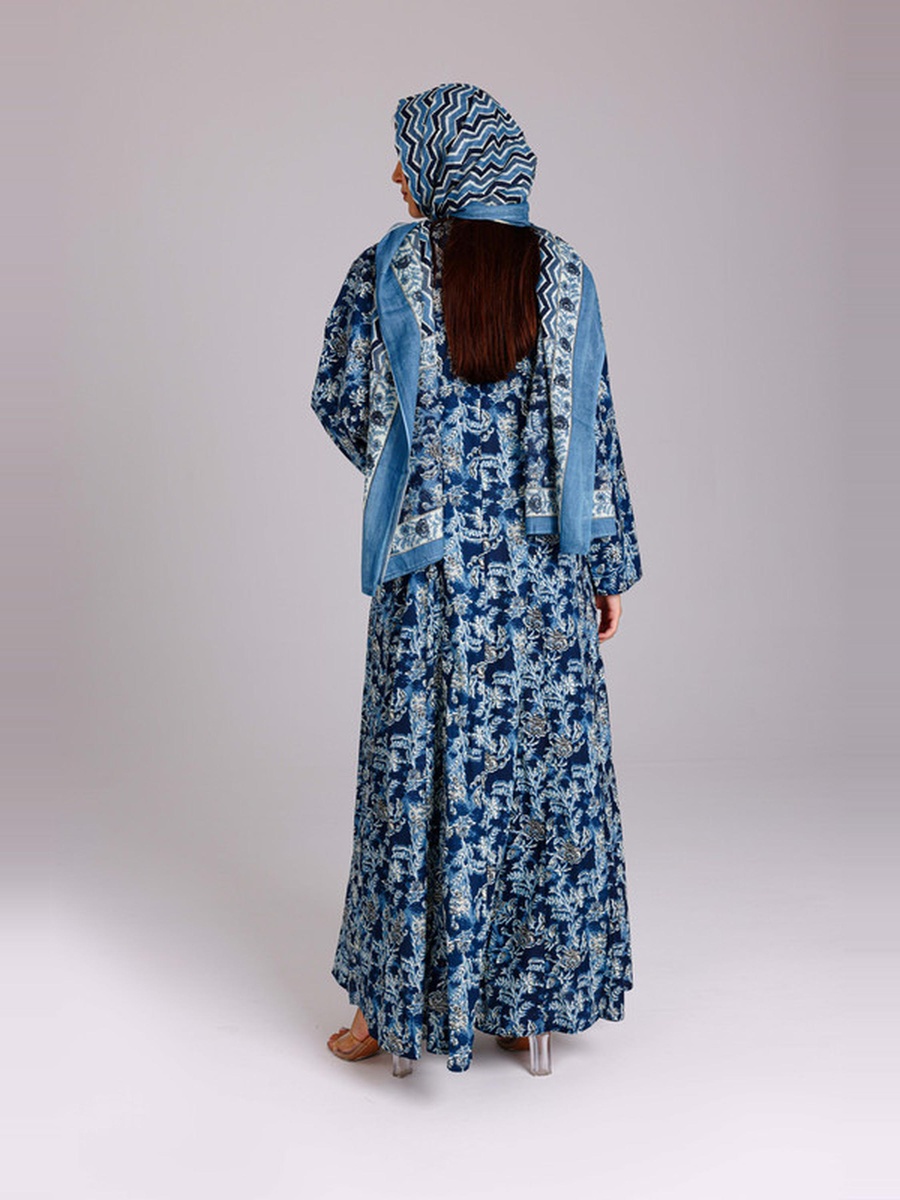Blue Floral Print Abaya