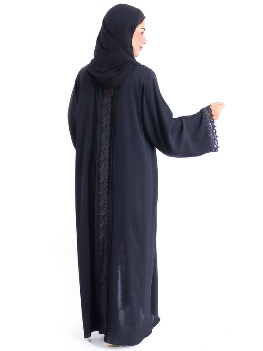Black Crystal Lace Border Emirati Abaya