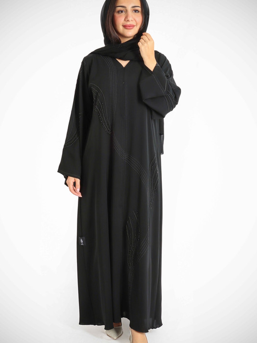 Black Artisan Elegance Handwork Emirati Abaya