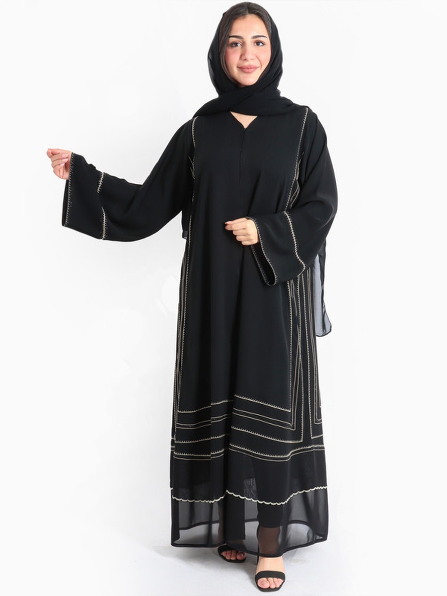 Black Luxury Crystal Embroidery Emirati Abaya