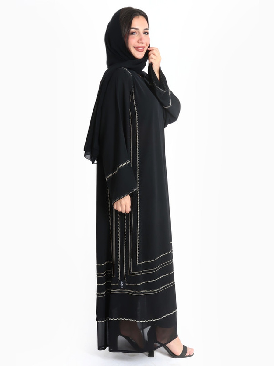 Black Luxury Crystal Embroidery Emirati Abaya