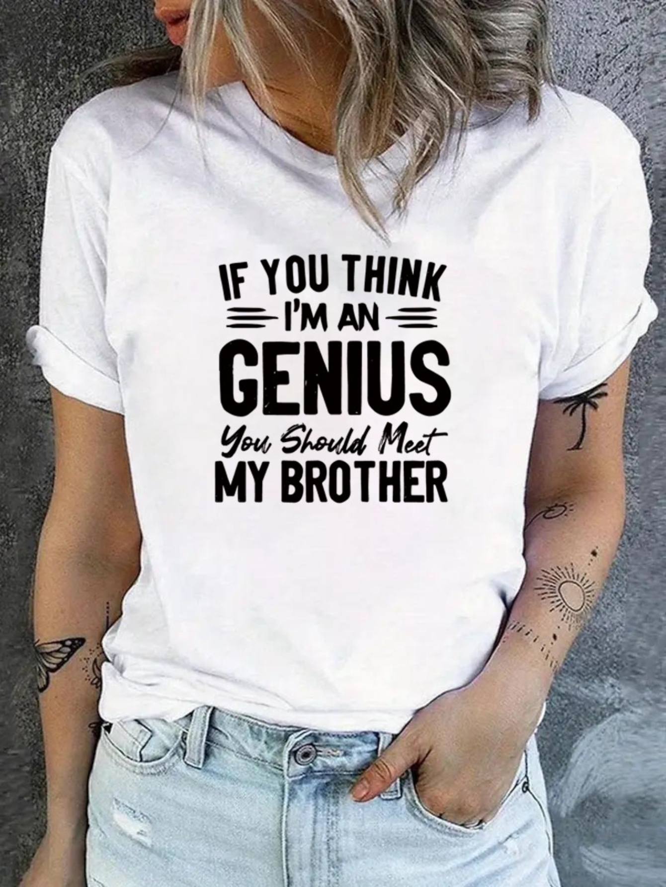 White Graphic Print Turn-Up Sleeve T-Shirt