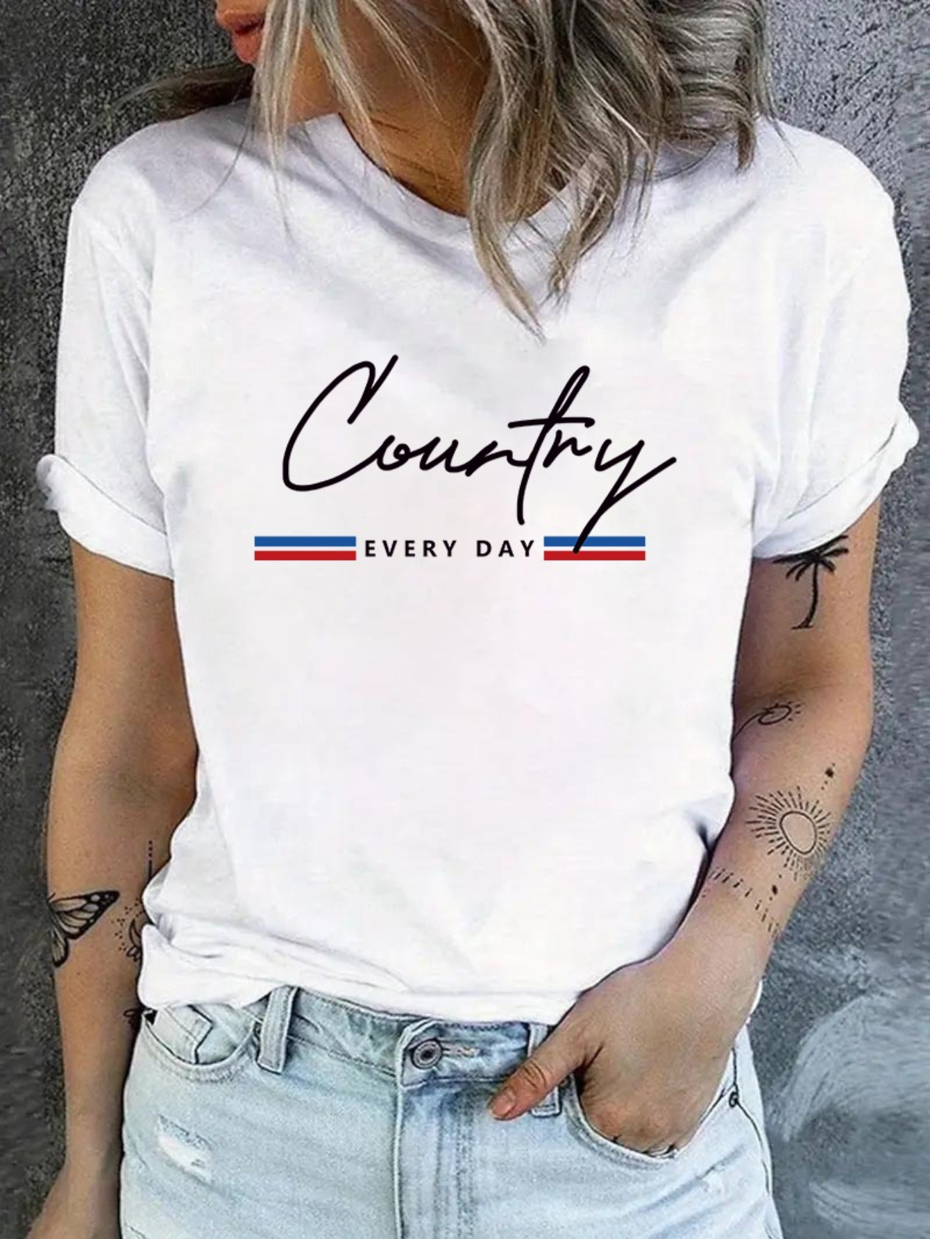White Graphic Print Turn-Up Sleeve T-Shirt