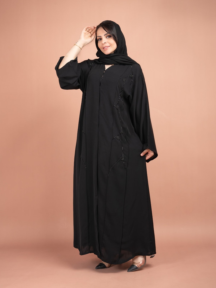 Black Beaded Embroidery Emirati Abaya