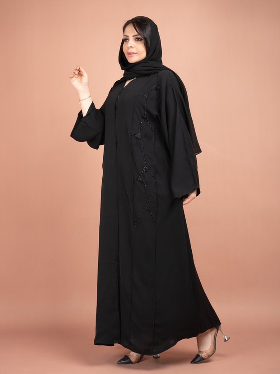 Black Beaded Embroidery Emirati Abaya