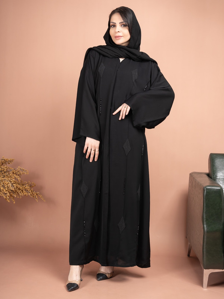 Black Beadwork Embroidery Emirati Abaya