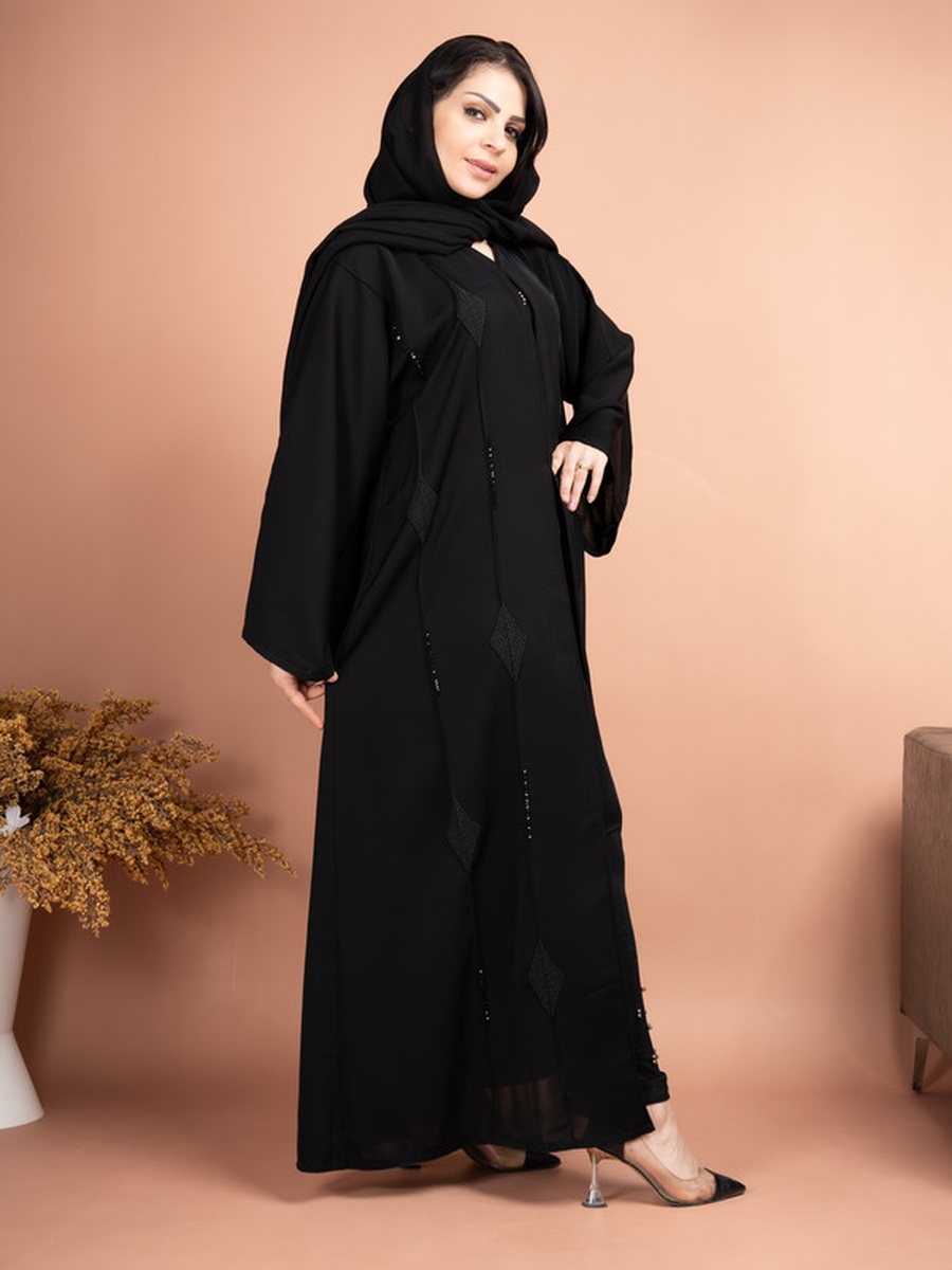 Black Beadwork Embroidery Emirati Abaya