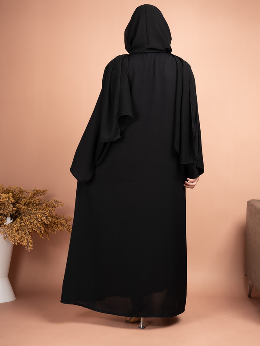 Black Beadwork Embroidery Emirati Abaya