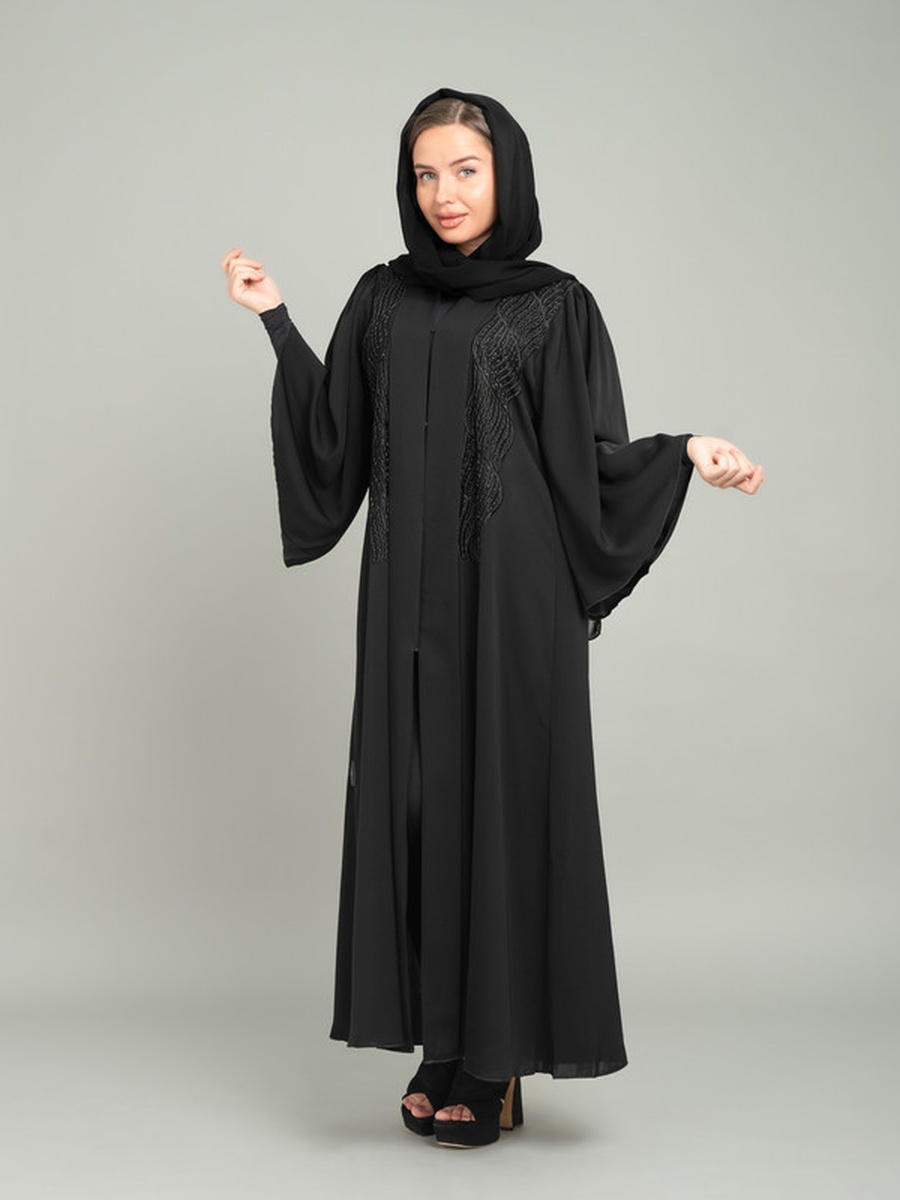 Black Royal Embroidery Emirati Abaya
