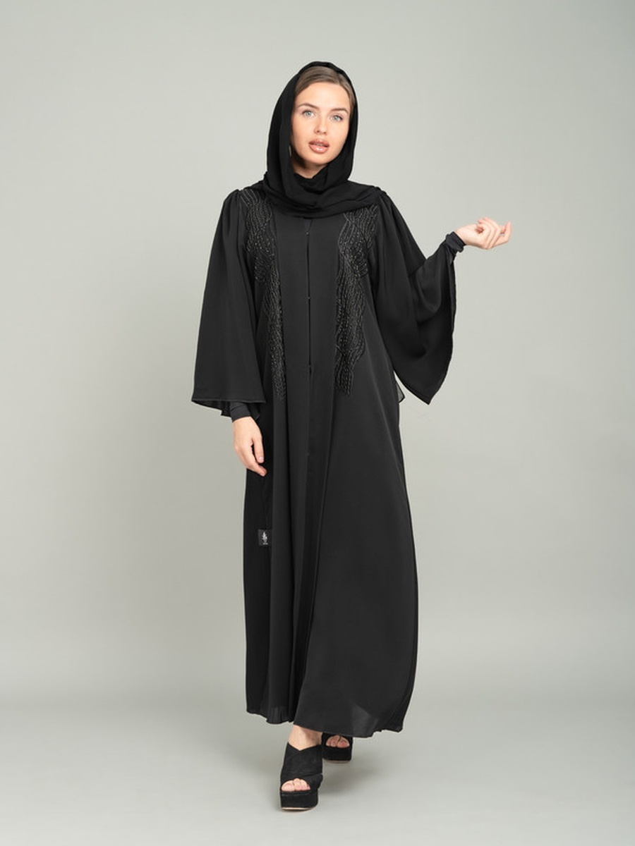 Black Royal Embroidery Emirati Abaya