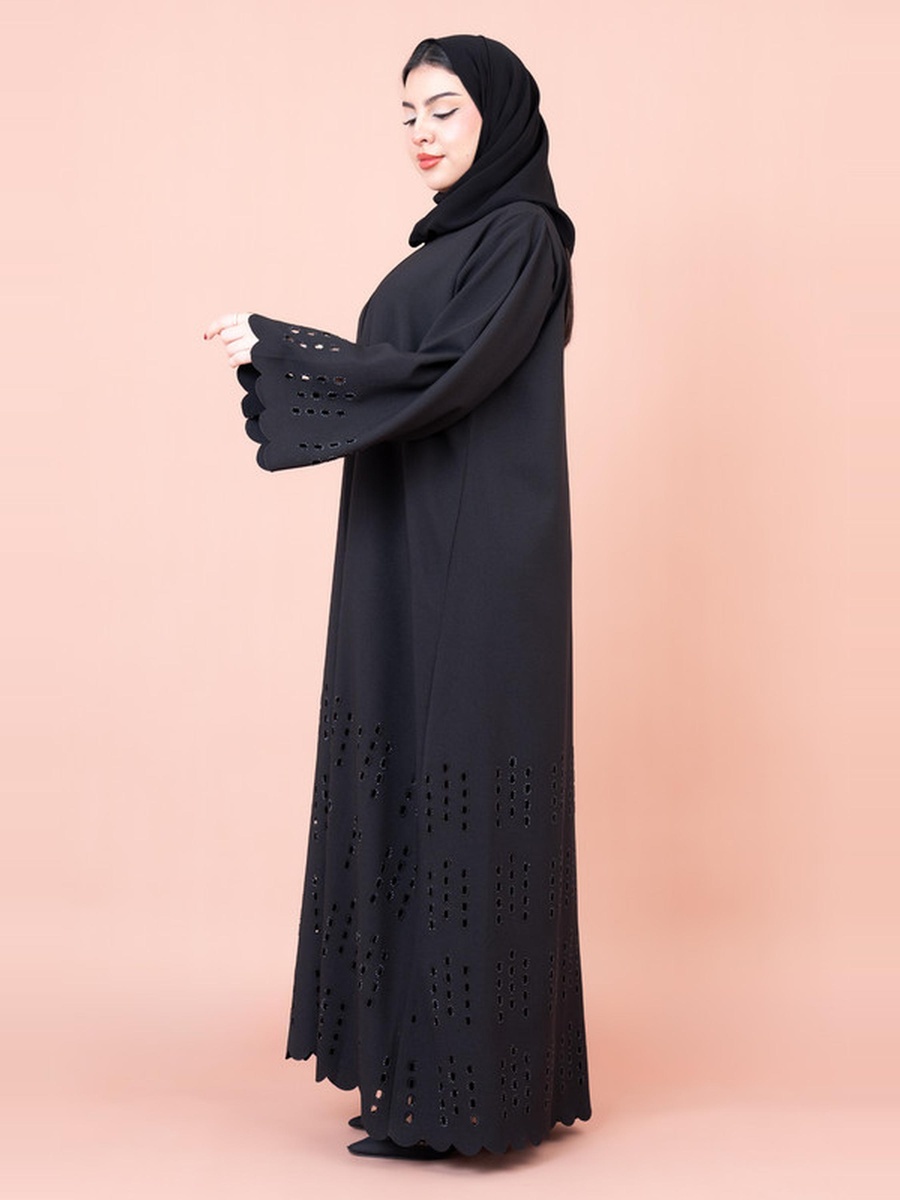 Black Cut-Out Pattern Modern Abaya