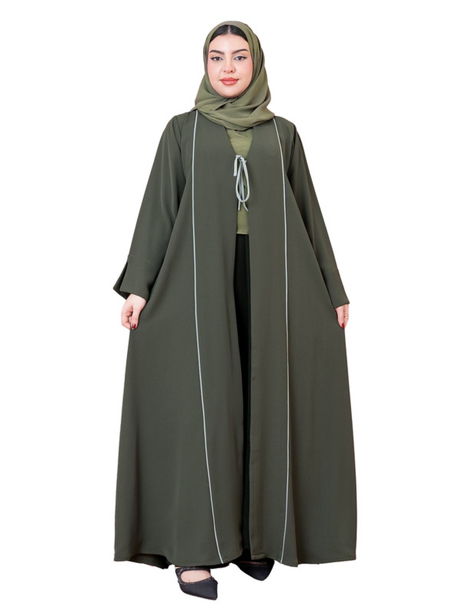 Green Front Tie Open Casual Abaya