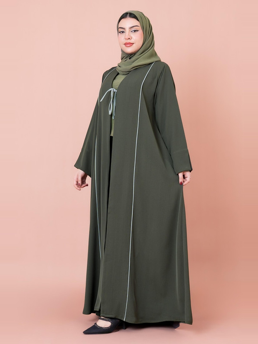 Green Front Tie Open Casual Abaya