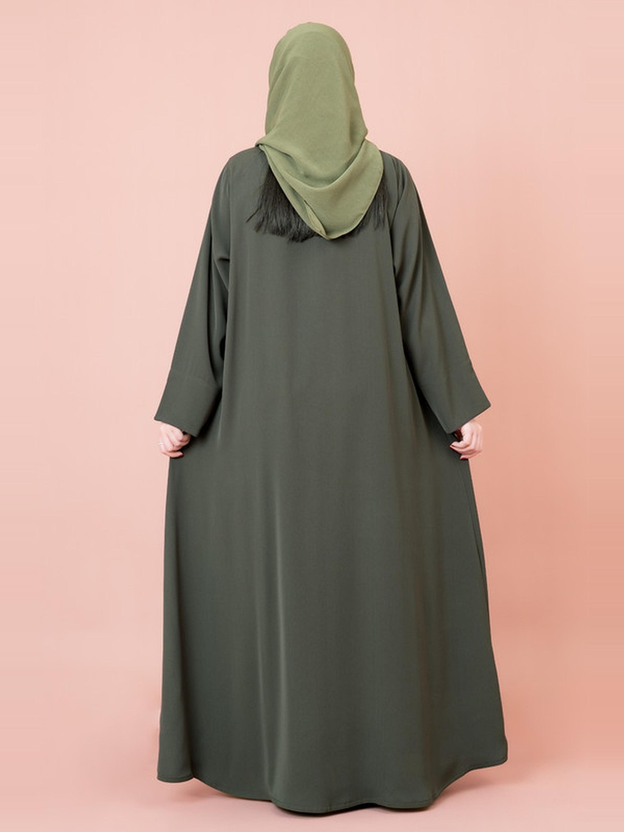 Green Front Tie Open Casual Abaya