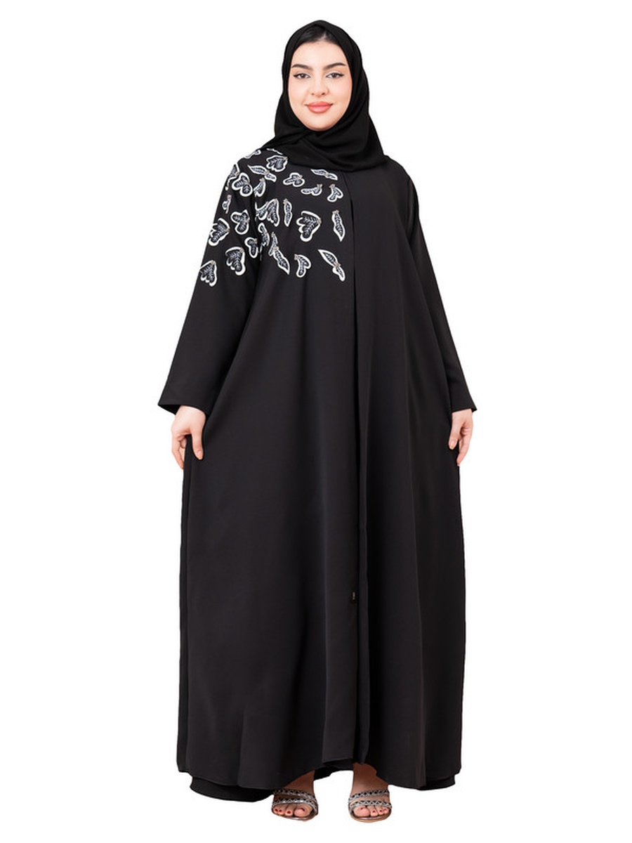 Black Beaded Shoulder Detail Abaya