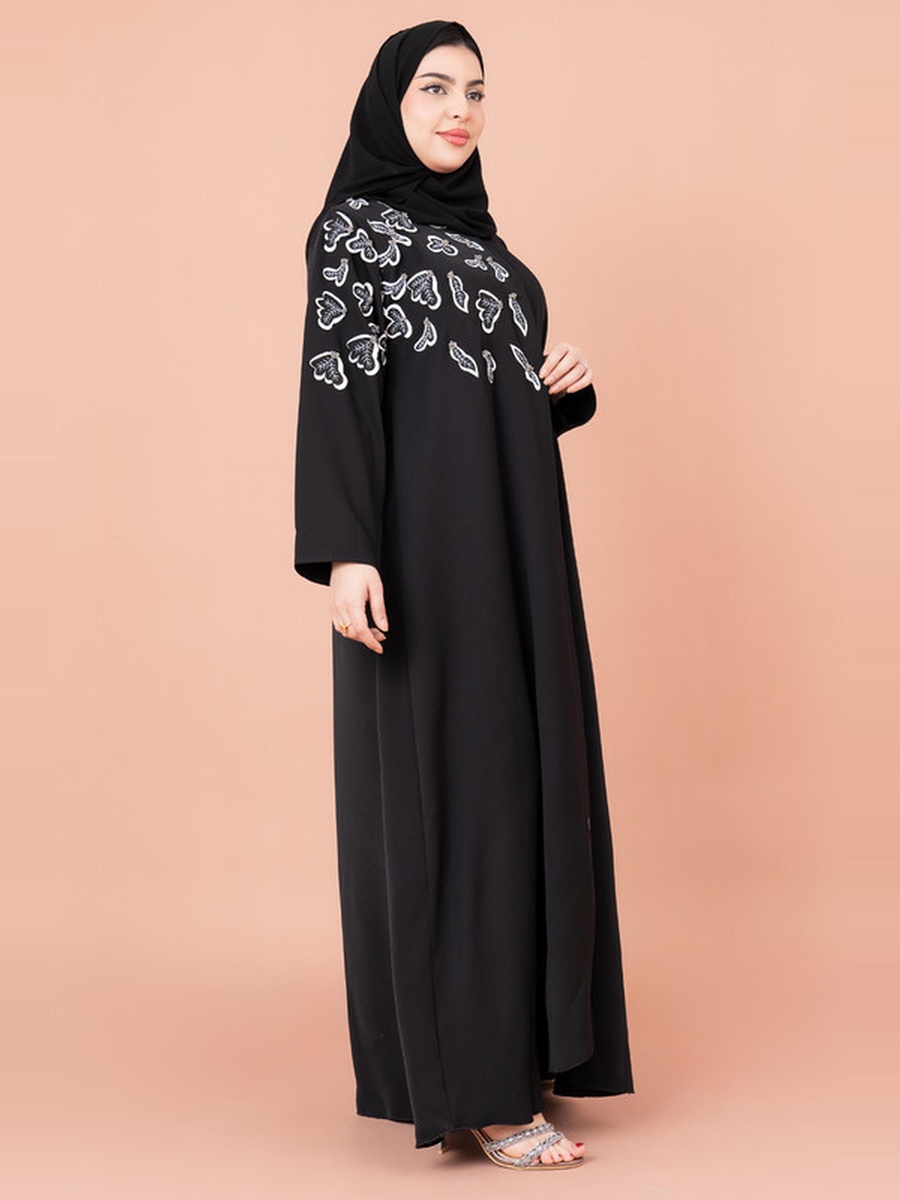 Black Beaded Shoulder Detail Abaya