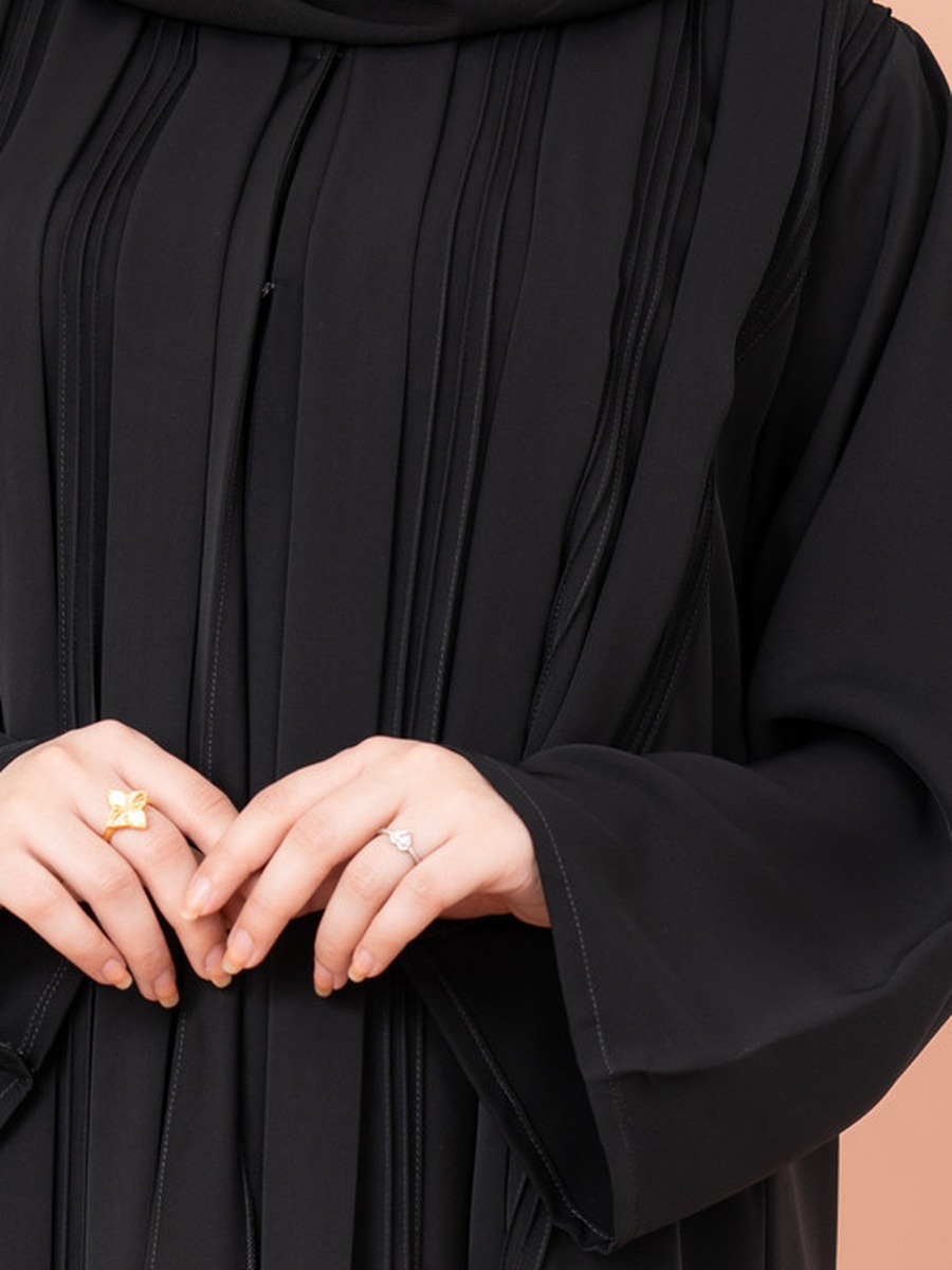 Black Casual Pleated Abaya