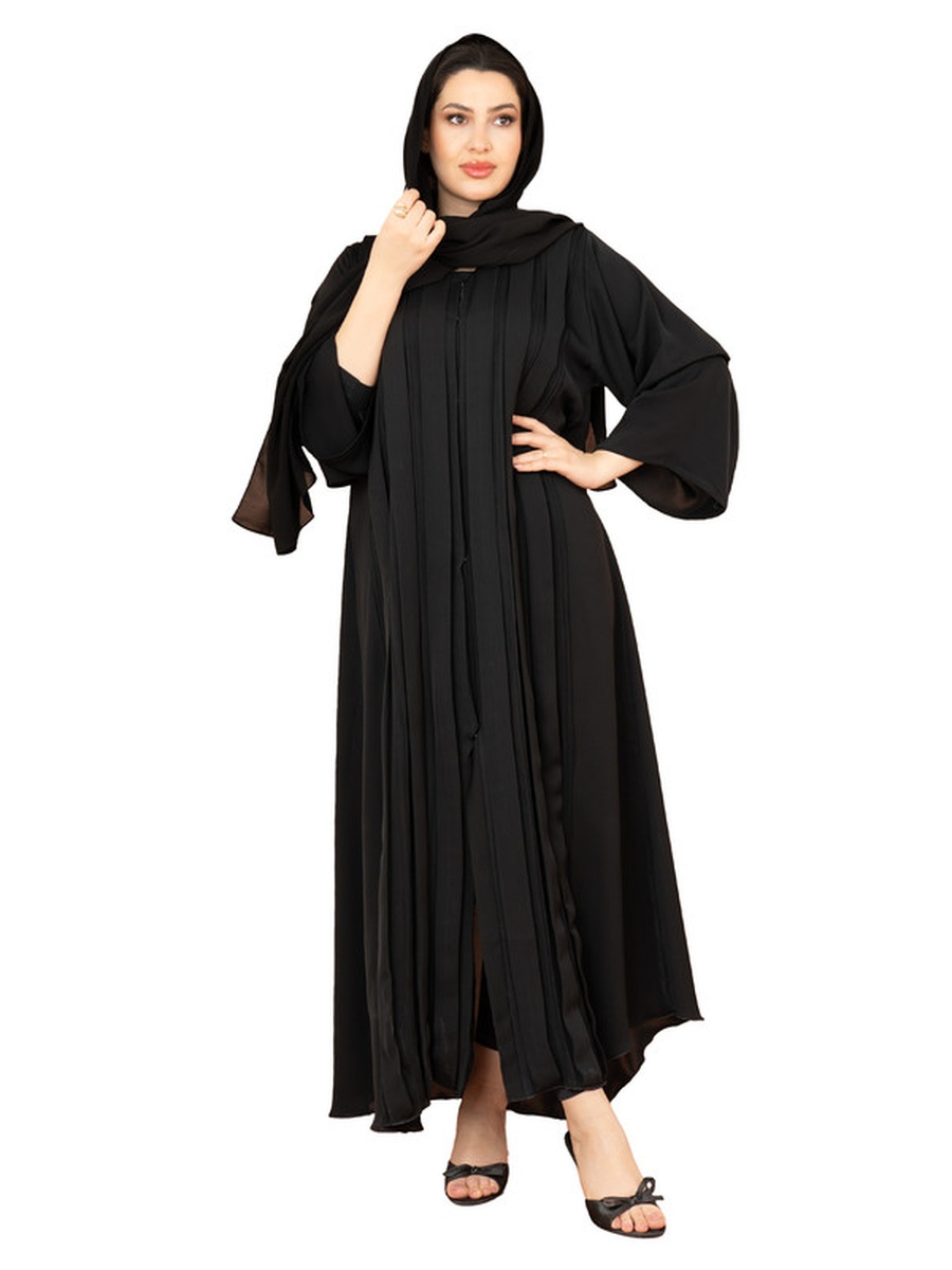 Black Kulfa Detail Front Open Abaya