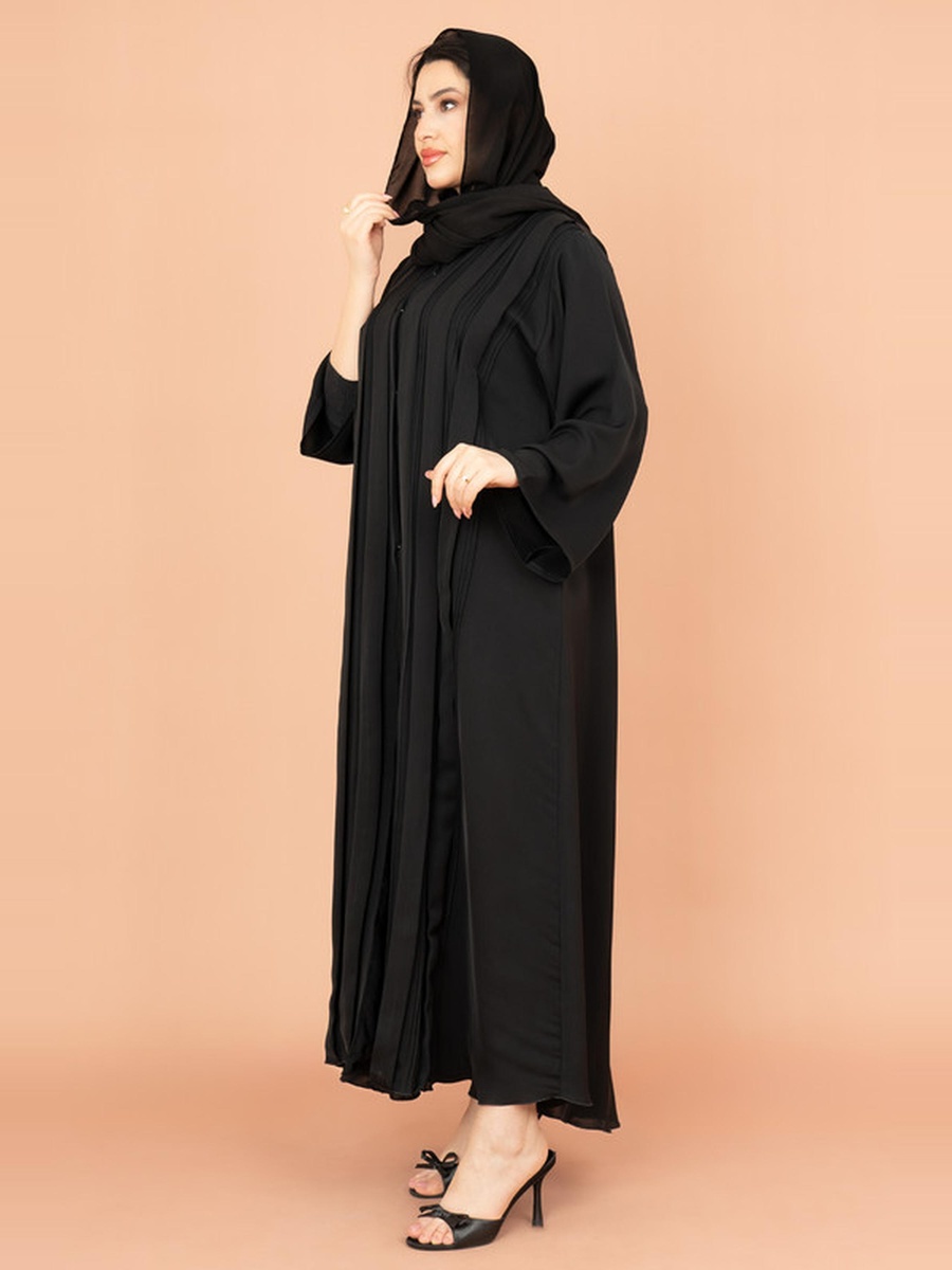 Black Kulfa Detail Front Open Abaya