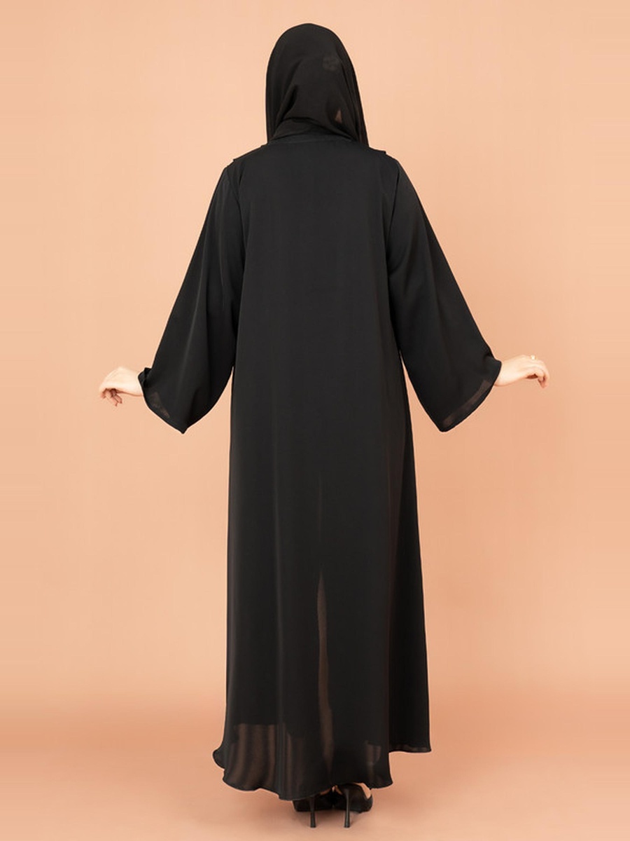 Black Kulfa Detail Front Open Abaya