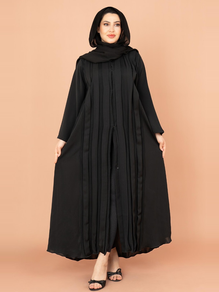 Black Kulfa Detail Front Open Abaya