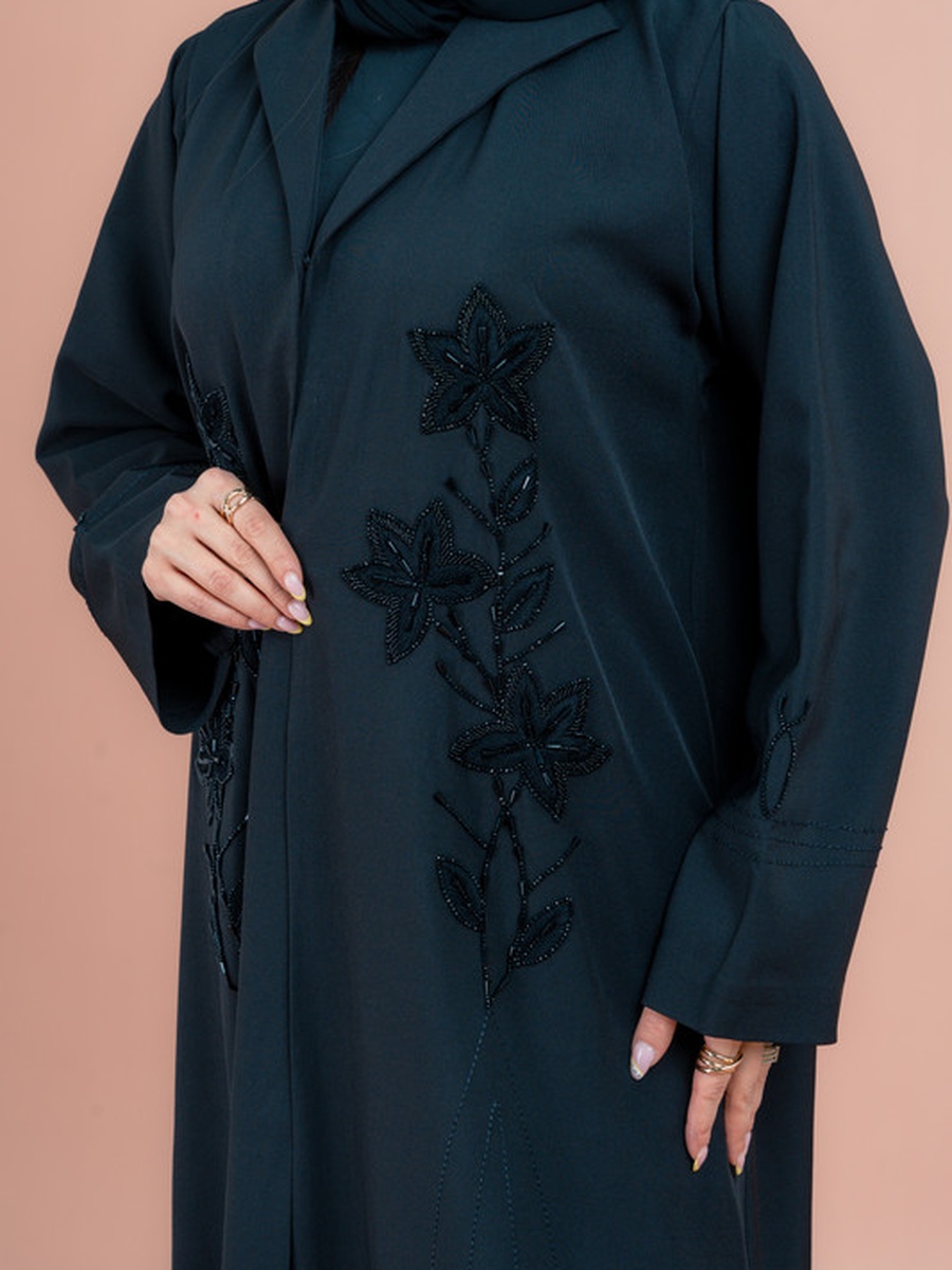 Black Traditional Crystal Floral Design Abaya