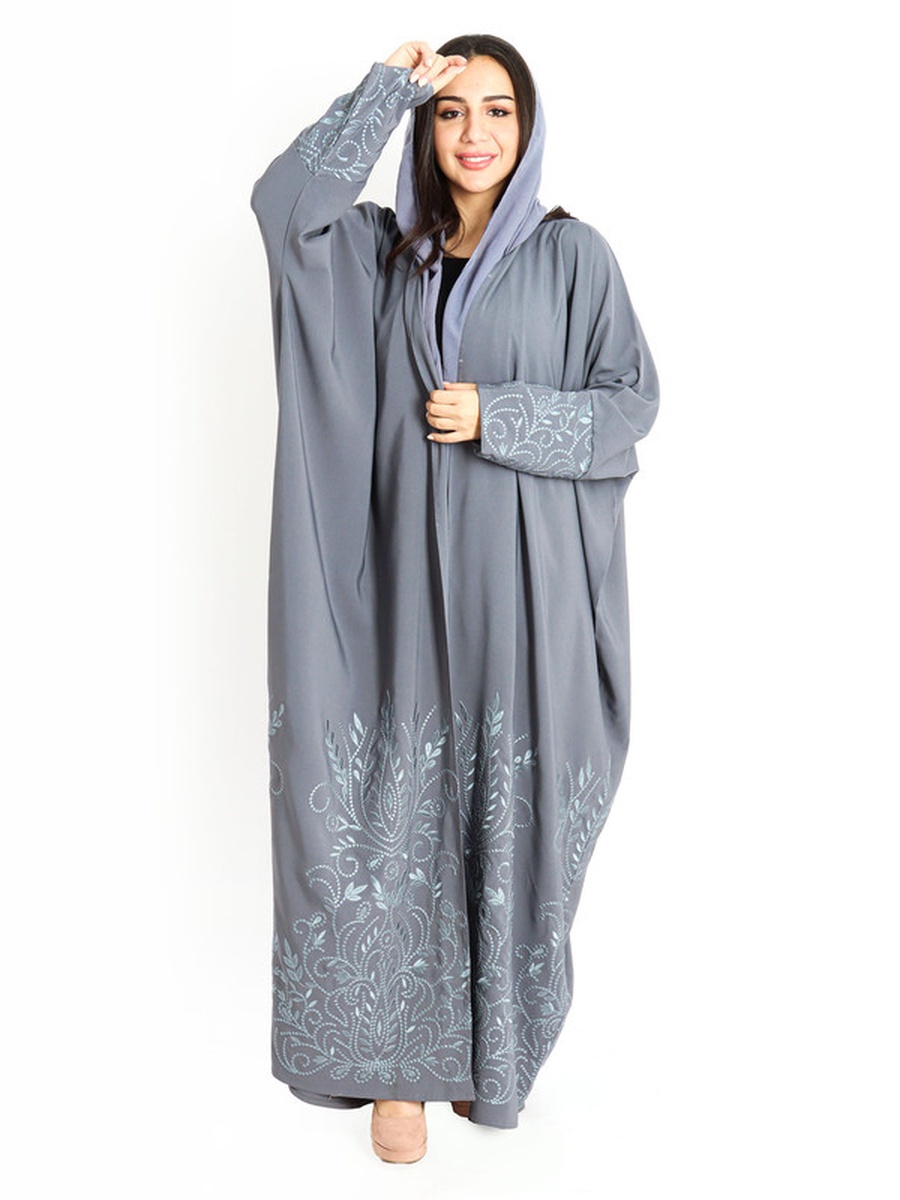 Grey Bisht Embroidery Abaya