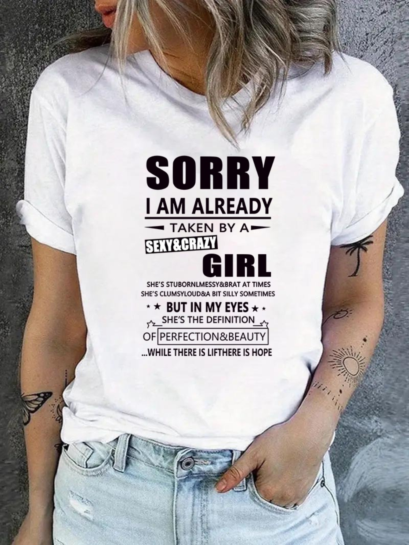 White Graphic Print Turn-Up Sleeve T-Shirt