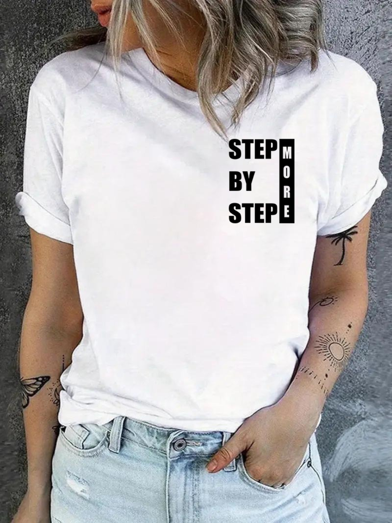 White Graphic Print Turn-Up Sleeve T-Shirt