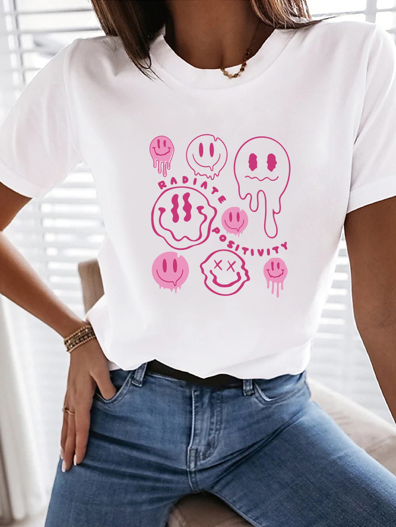 White Graphic Print Round Neck T-Shirt