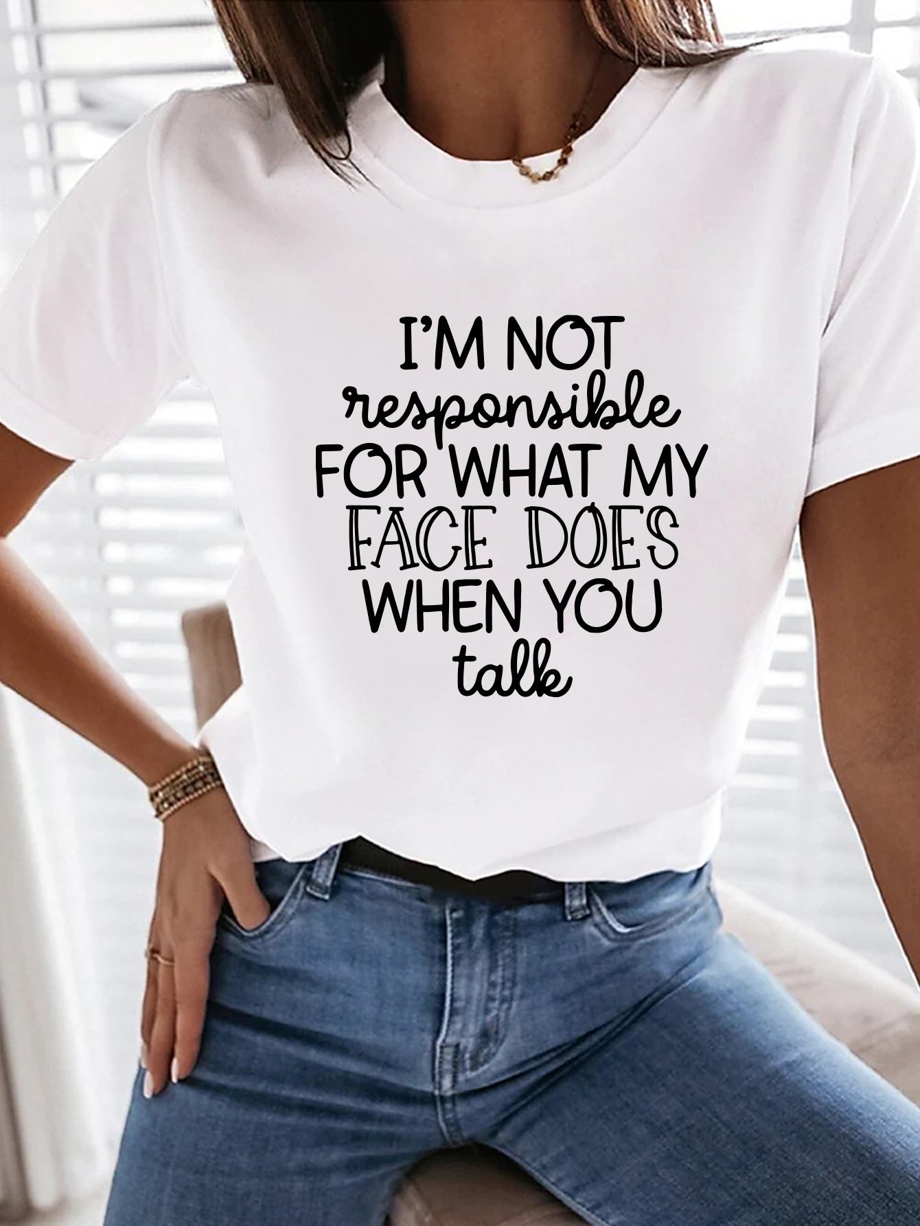 White Graphic Print Round Neck T-Shirt