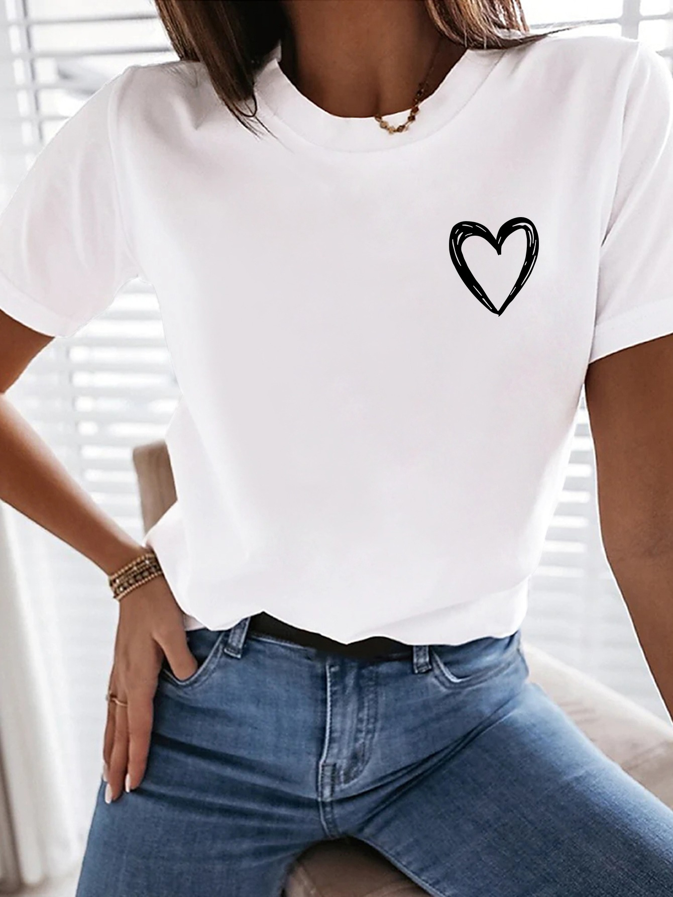 White Graphic Print Round Neck T-Shirt