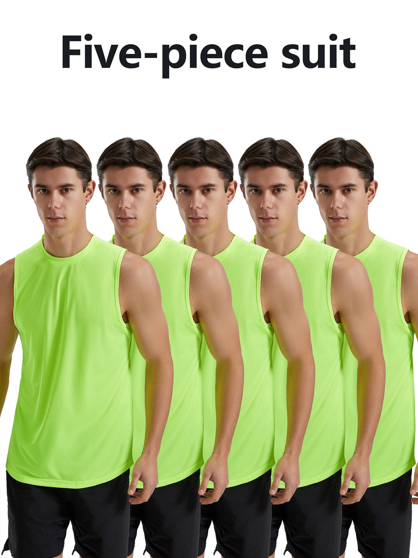 Men Pack of 5 - Plain Green Athletic Tank Top