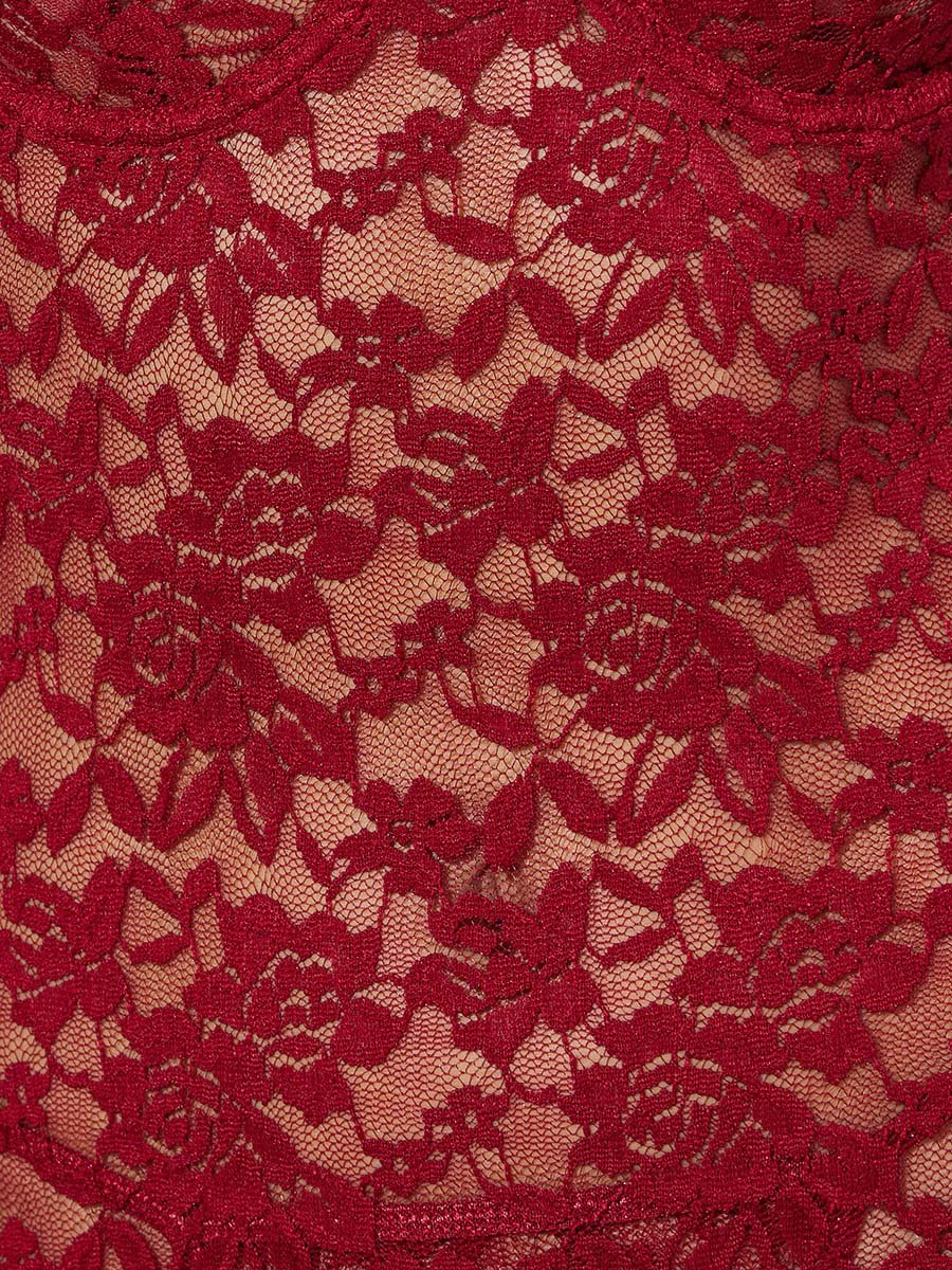 Burgundy Floral Lace Wired Fitted Slip With Brief