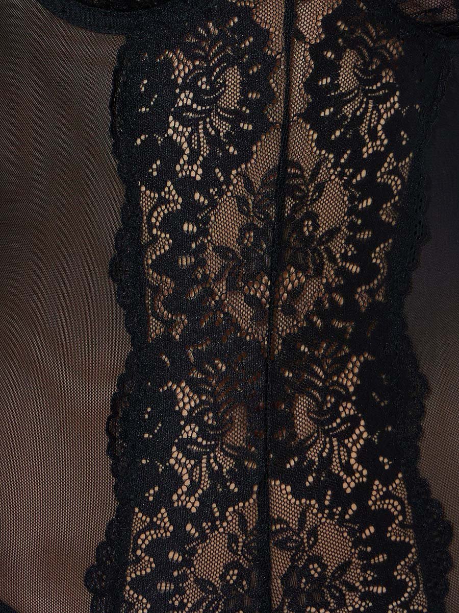 Pack of 3 - Floral Lace Underwired Balconette Bodysuit, Stockings and Gloves