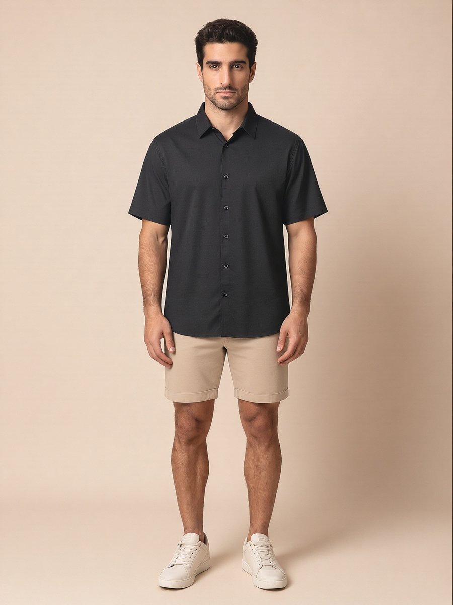 Men Black Regular Fit Collared Shirt