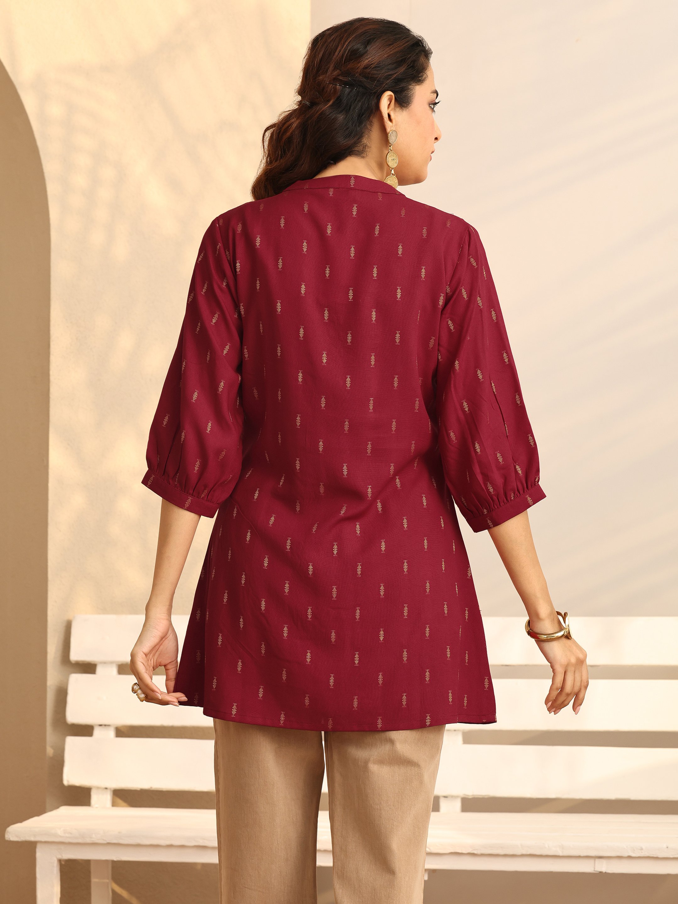 Red Printed Rayon Straight Kurti