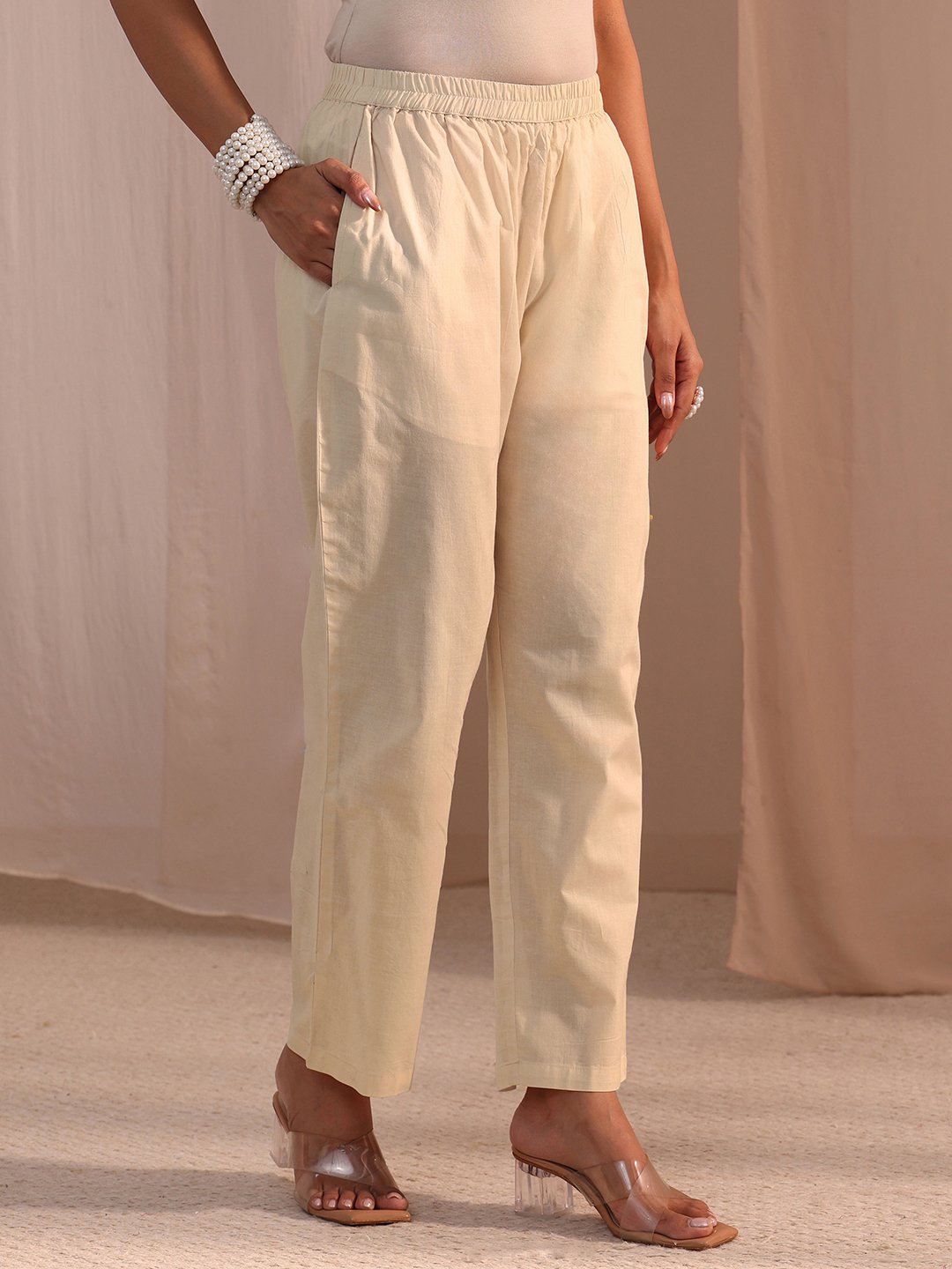 White Embroidered, Floral Chanderi Cotton Anarkali Kurta, Straight Pants and Dupatta Set
