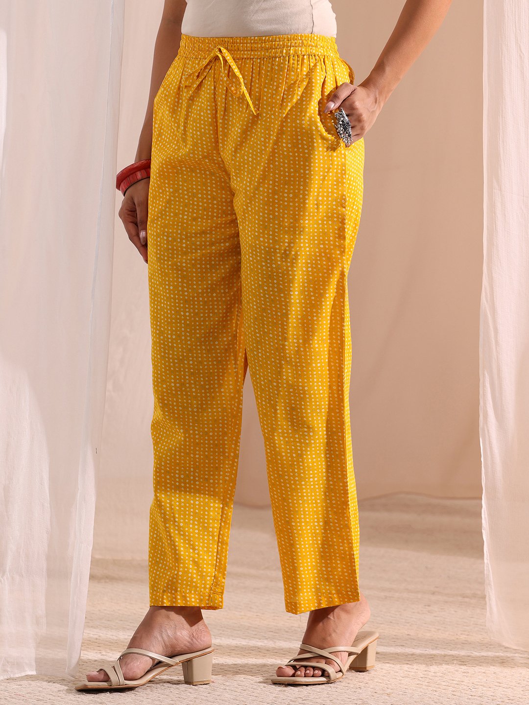 Yellow Printed Cotton Straight Fit Kurta, Straight Pants And Dupatta Set