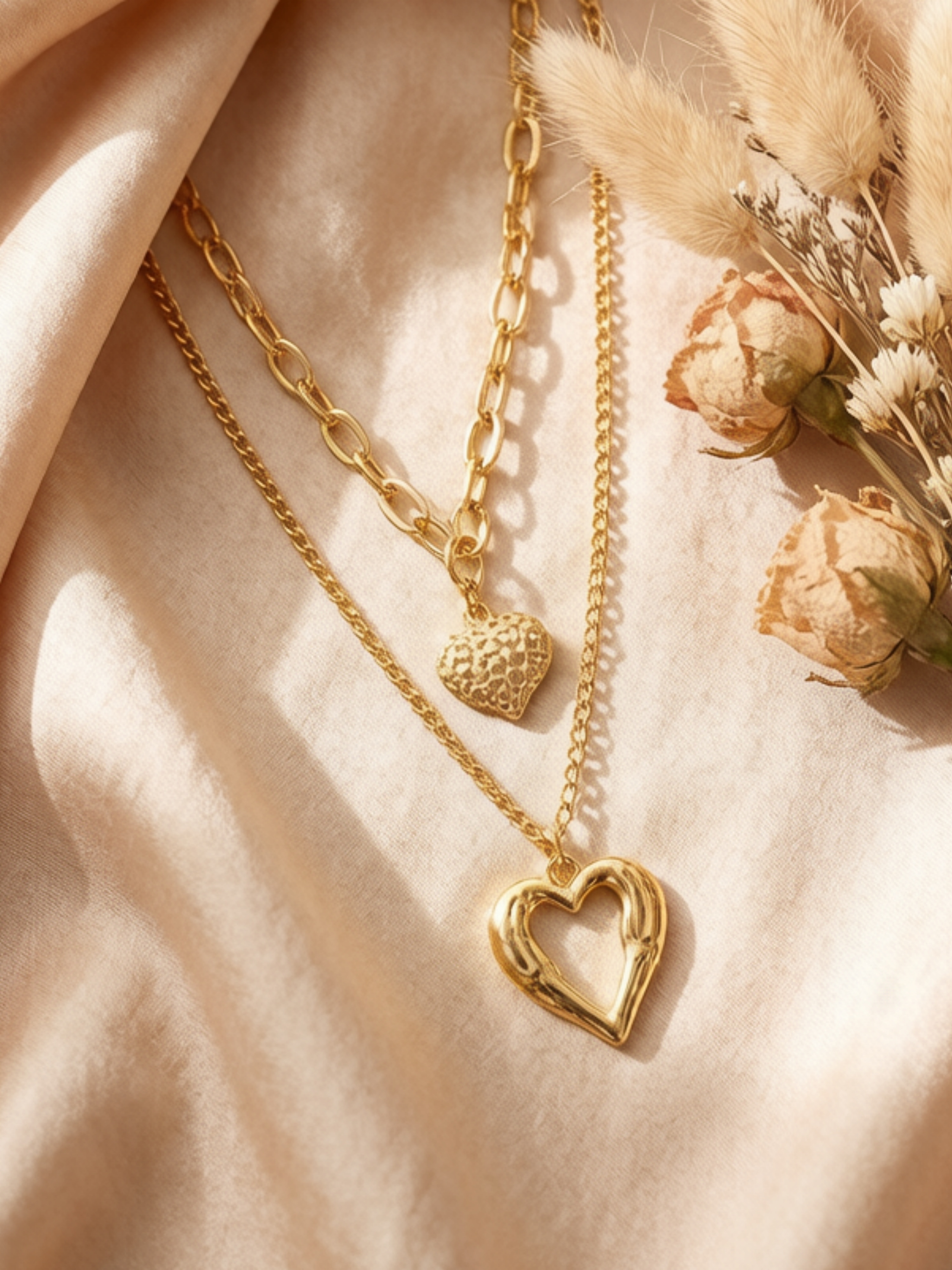 Gold Layered Heart Pendant Necklace Set
