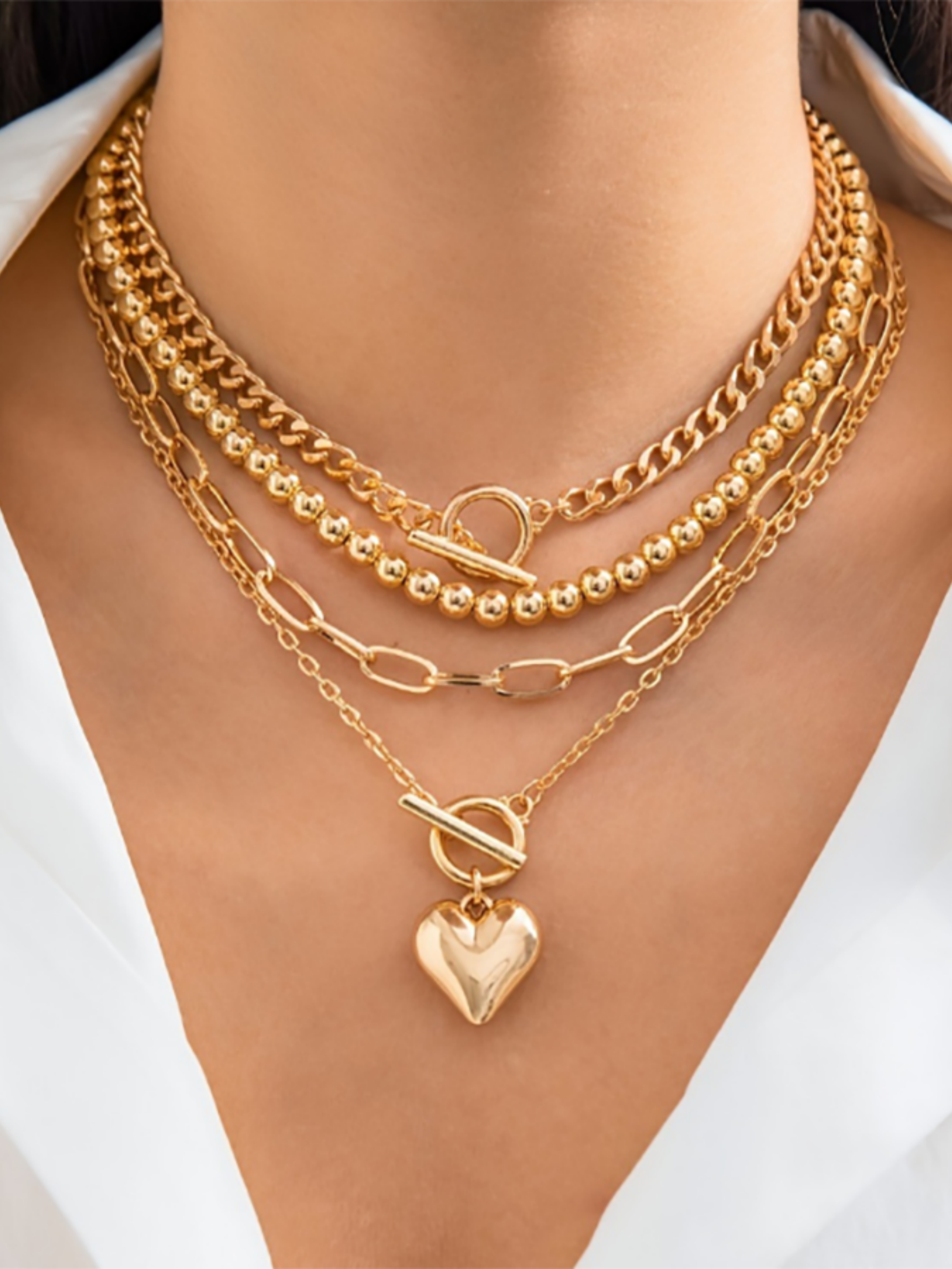 Gold Layered Chain Necklace Set