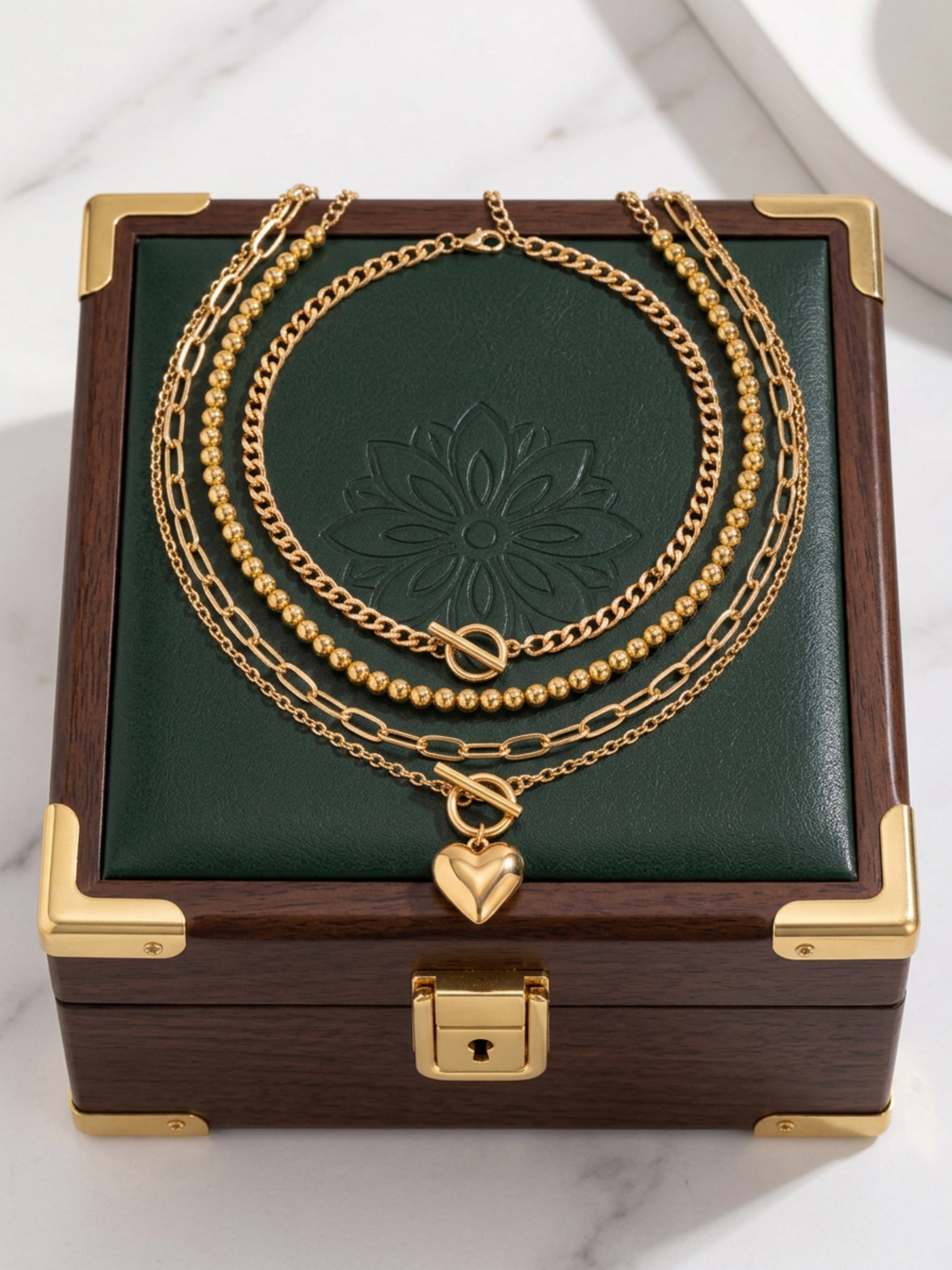 Gold Layered Chain Necklace Set