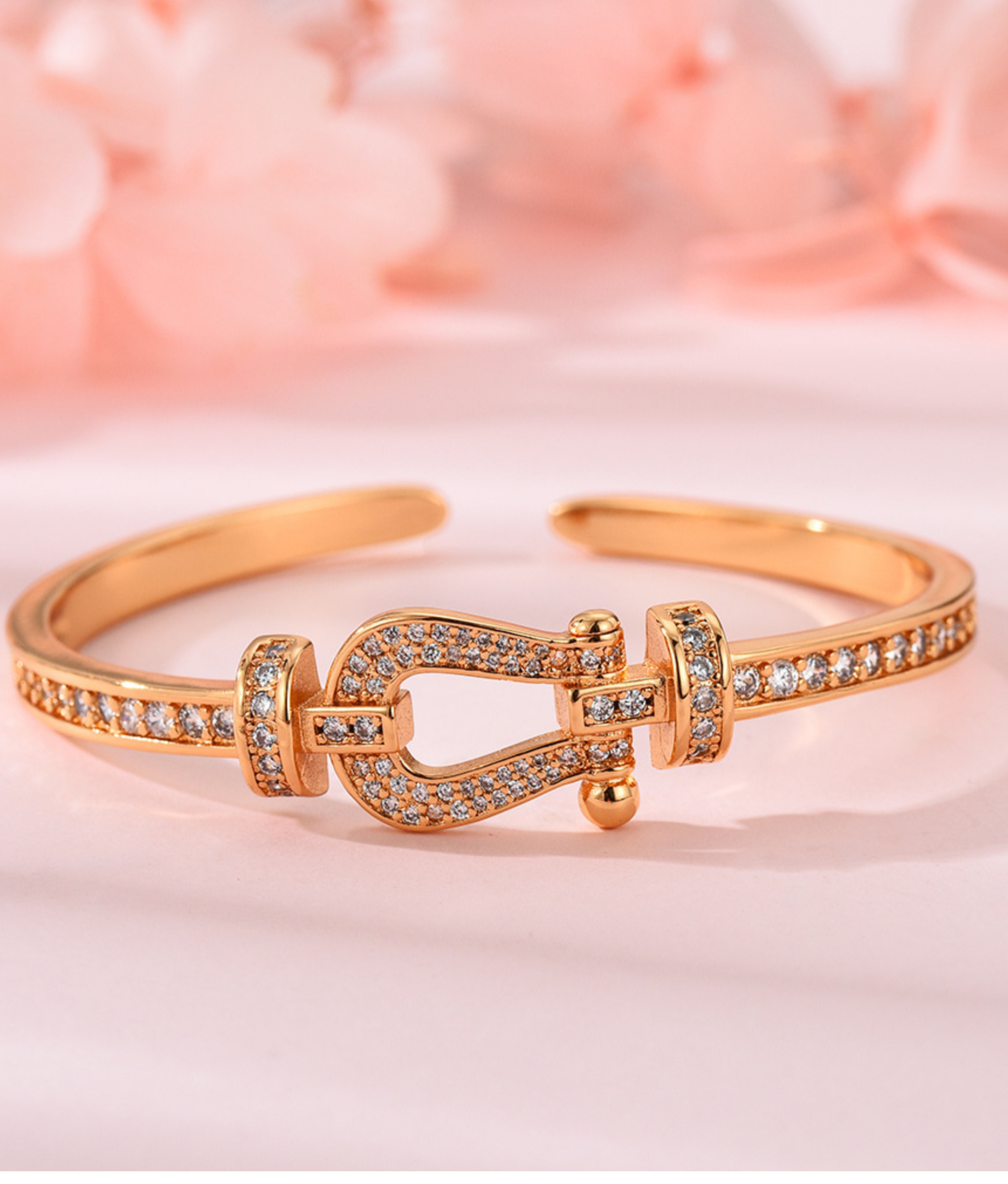 Gold Tone Horseshoe Cuff Bracelet with Rhinestone