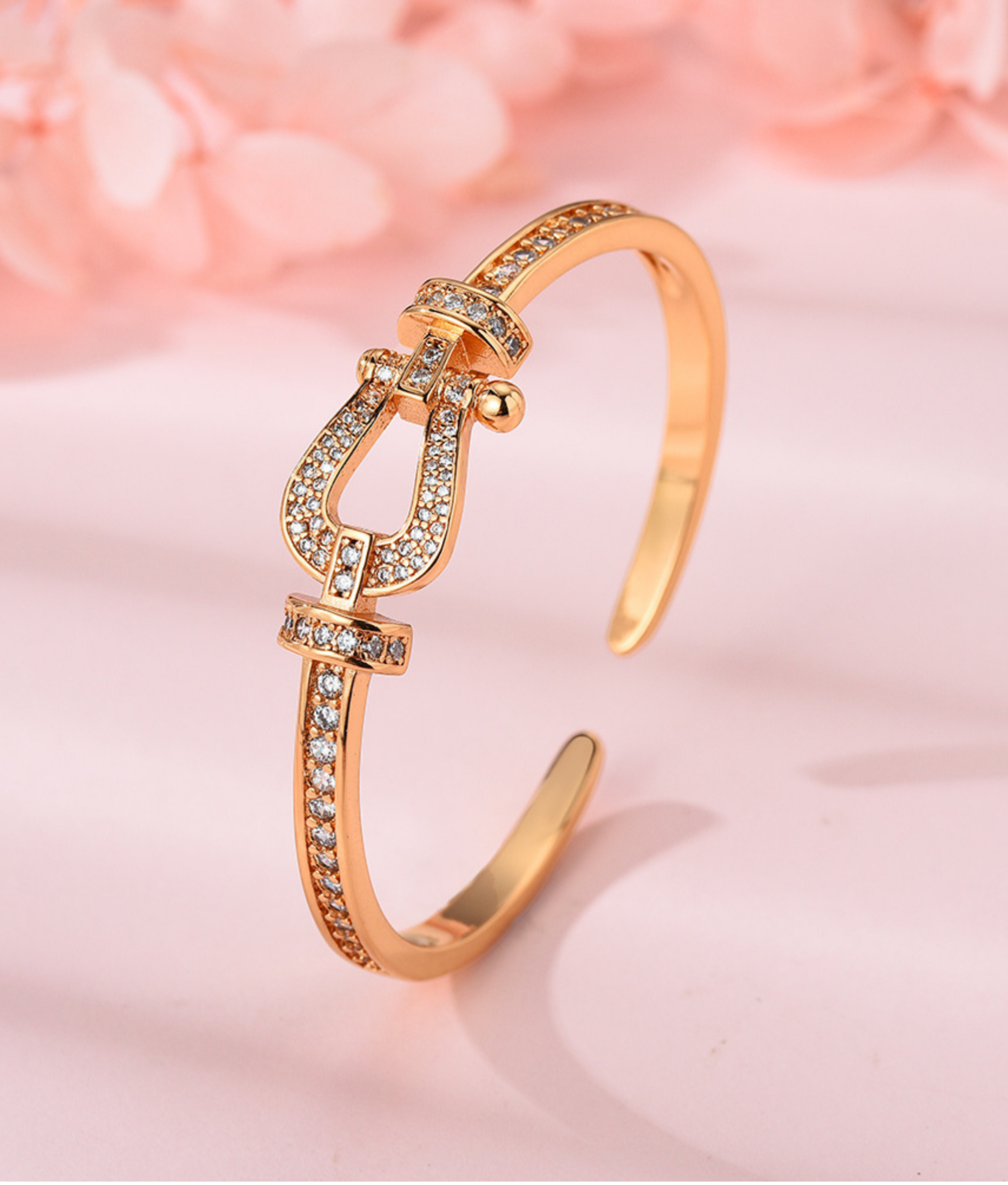 Gold Tone Horseshoe Cuff Bracelet with Rhinestone