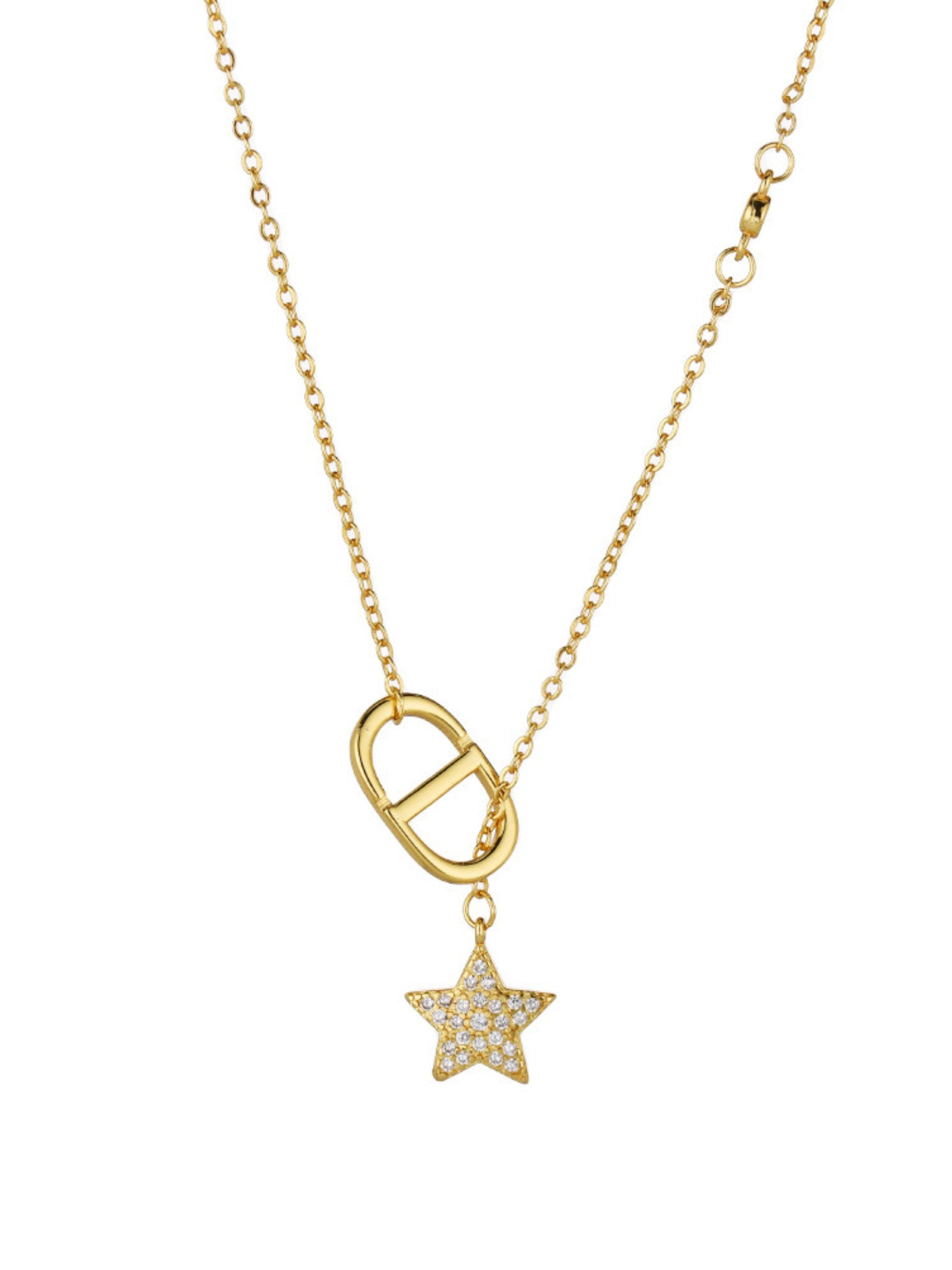 Gold Tone Star Charm Pendant Necklace