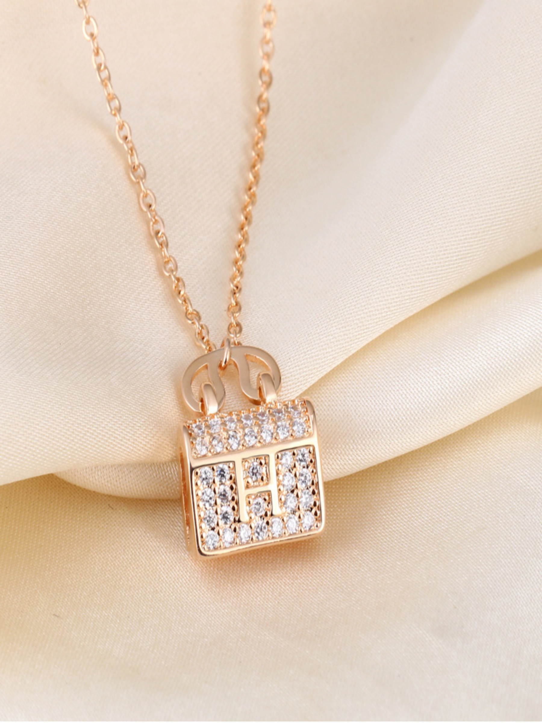 Gold Tone with Zircon Stones Pendant Necklace